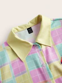SHEINNeu 女款格紋短袖簡約日常襯衫 - 彩色 - 查看 4