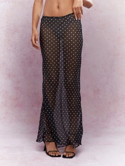 MISSGUIDED Y2K 未来派波尔卡圆点印花透明网眼裙（不含内裤）