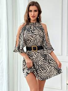 SHEIN Privé Đầm ngắn trễ vai in họa tiết ngẫu nhiên dành cho nữ - Nhiều màu - Xem 6