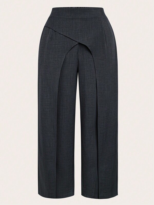 Mulvari Plus High Waist Asymmetrical Design Straight Legs Pants, Casual Work Pants