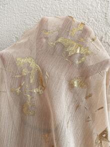 SHEIN LUNE 女式印花簡約日常長袖短褲套裝 - 杏色 - 查看 7