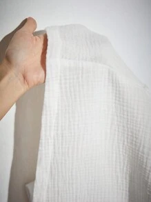 SHEIN Tall 白色編織女式休閒舒適家居襯衫領短袖上衣和高腰短褲套裝 - 白色 - 查看 8