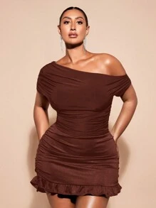 SHEIN BAE 大码女式露肩短袖黑色T恤