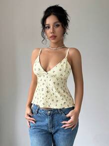 SHEIN Unity 女式夏季花卉印花简约性感吊带背心上衣图案T恤女式上衣 - 彩色 - 查看 5