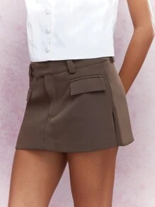 MISSGUIDED Rave 定制迷你裙，带口袋细节，女式迷你常规款自然咖啡棕色，女式裙子，春夏，休闲日常穿着 - 咖啡棕 - 查看 3