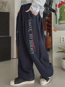 DAZY Women's Loose Street Style Jogger Pants With Letter Printing,Back To School Clothes Fall Sweatpants - Navy Blue - View 10