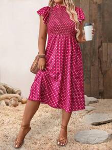 SHEIN LUNE Vestido diario simple para mujer de talla grande con estampado aleatorio - Rosa Fucsia - Ver 1