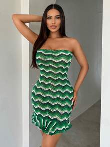 SHEIN SXY Green Crocheted Mini Tube Dress Beach Vacation Women Clothes Boho Women Clothing