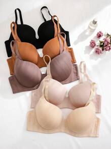 大尺碼有托無痕胸罩套裝-有金屬支架和成型杯，多彩肩帶背心內衣套裝(5件) - 彩色 - 查看 3