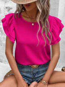 SHEIN Clasi Große Größen Einfarbige Bluse mit Schmetterlingsärmeln für den Sommer