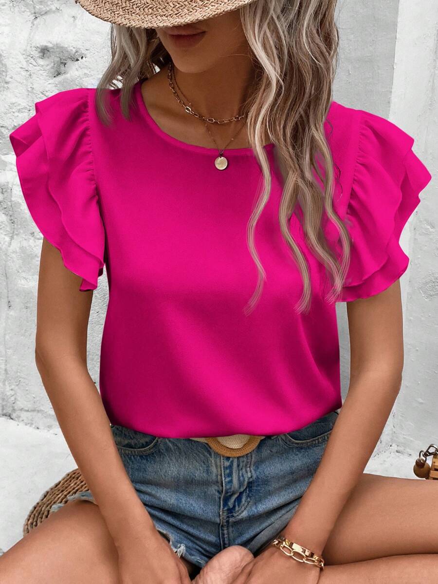 SHEIN Clasi Große Größen Einfarbige Bluse mit Schmetterlingsärmeln für den Sommer