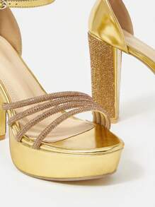 CUCCOO LuxiPop 女士性感时尚粗跟防水台高跟凉鞋，适合万圣节、圣诞节、派对、夜店装扮 - 金色 - 查看 3
