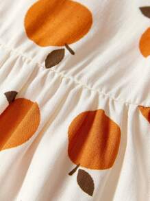Cozy Pixies 女婴休闲百搭圆领水果图案衬衫，配有荷叶边和松紧腰带 - 杏色 - 查看 9