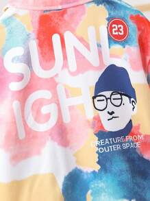 SHEIN 2入組年輕男孩彩色印花長袖衣褲套裝 - 彩色 - 查看 5