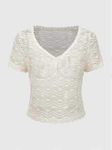 ROMWE Hippie Knitted Hollow-Out Jacquard Bohemian Holiday Top - White - View 4