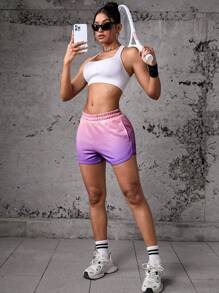 SHEIN Sports Elastische Taille Sportshorts mit Farbverlauf und Taschen, Sommer - Verschiedenfarbig - Übersicht 3