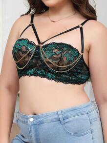 Plus Size Color Block Contrast Lace Embroidered Camisole Bra, Lingerie