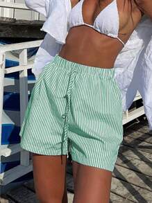 INAWLY Gestreifte gedruckte lässige Strandshorts für Damen