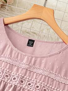 Plus Swiss Dot Guipure Lace Insert Blouse For Summer