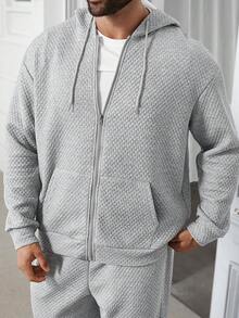 Manfinity Homme Conjunto de sudadera con capucha y pantalones deportivos extra grande con cremallera y cordón - Blanco - Ver 3