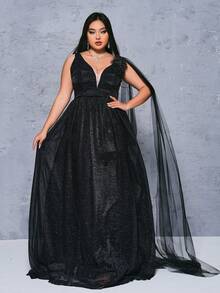 seomiscky Women's Sheer Mesh V-Neck Sleeveless Glitter Flower Decor Party Dress - Black - View 1