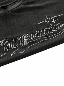 Manfinity VCAY Áo thun nam tay ngắn cổ tròn dệt kim kiểu Gothic cỡ lớn kiểu Gothic, dáng rộng, có họa tiết thêu chữ, thích hợp cho mùa hè và trang phục hàng ngày - màu đen - Xem 2