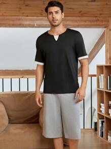 Conjunto de ropa de hogar para hombre, con camiseta de manga corta a bloques de color y shorts sólidos - Multicolor - Ver 6