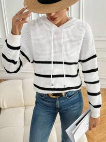 SHEIN Frenchy Women's Hooded Texture Waffle Knit Striped Pants