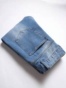 Jeans de moda pitillos con parche con letra y bolsillo roto para hombres - Negro - Ver 7