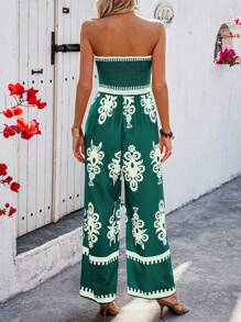 Breezaya Bộ áo liền quần đan dây lệch vai dành cho nữ, in ngẫu nhiên với lưng hở lưng, phong cách ngày lễ - Màu xanh lam - Xem 2