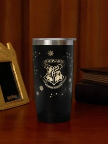 HARRY POTTER X SHEIN Emblem Print Gold Black 20 Oz Insulated Car Cup,Gifts,Back To School - Black - View 3