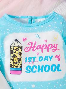 SHEIN Tricou cu mânecă lungă pentru fetițe, cu pantaloni evazați și set de pantaloni lungi, toamnă și iarnă 2024, noua ținută casual drăguță, confortabilă și dulce - Multicolor - Vizualizare 6