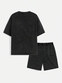 Manfinity NXTstreet Men's Wide Round Neck Short Sleeve Knitted T-Shirt Set - Black - View 2