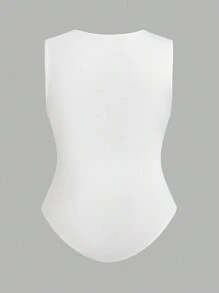 SHEIN Essnce Plus Size Women's Summer Casual Sexy Tight White Vest Bodysuit, Summer Women's Clothes,Curve Plus,Brunch Outfit - White - View 2