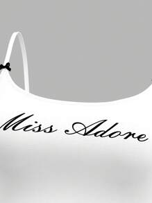 SHEIN MOD Women's Fashionable Letter Printed Slim Fit Bowknot Summer Cami Top