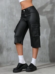 Flap Pocket Side Cargo Pants - Black - View 1
