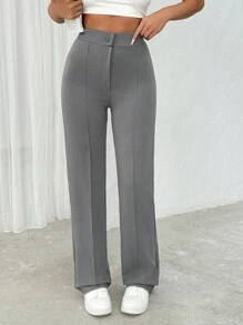 Pantalones grises tejidos con cintura alta para mujer - Gris - Ver 6