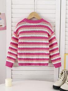 Girls' Sweater, Leisure & Fashionable, Sweet &  Style, Loose & Comfortable, Round Neckline, Suitable For Daily Wear, Vacation And School, Knitted, Autumn & Winter - Multicolor - View 2
