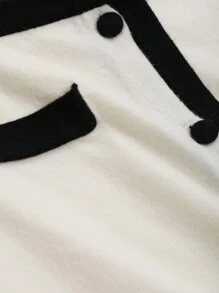 Cárdigan de mujer con hombros descubiertos, en contraste de color y parches, para fiesta/vuelta al colegio, ropa de otoño - Blanco - Ver 8