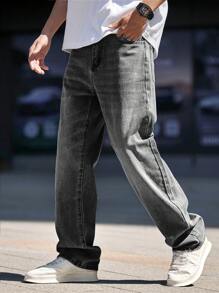 Manfinity EMRG Men Slant Pocket Straight Leg Baggy Jeans - Grey - View 5