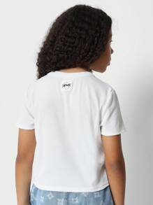 SUMWON Camiseta de manga corta acanalada ajustada para niñas preadolescentes - Blanco - Ver 2