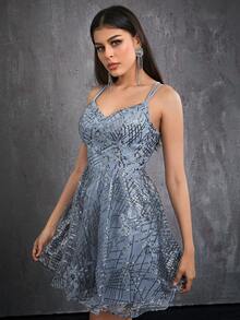 Mgiacy Sparkly Embroidered Camisole With Back Ties, Sexy Backless Short Party Dress