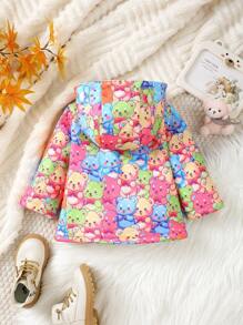 Baby Girls' Fashionable Colorful Teddy Bear Pattern Mid-Length Furry Coat, Warm And Comfortable For Autumn/Winter - Multicolor - View 2