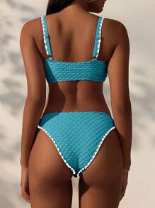 SHEIN Swim Whip Stitch Bra & Swim Bottom Bikini Set Summer Beach 2 Pieces Bathing Suits - Blue - View 2