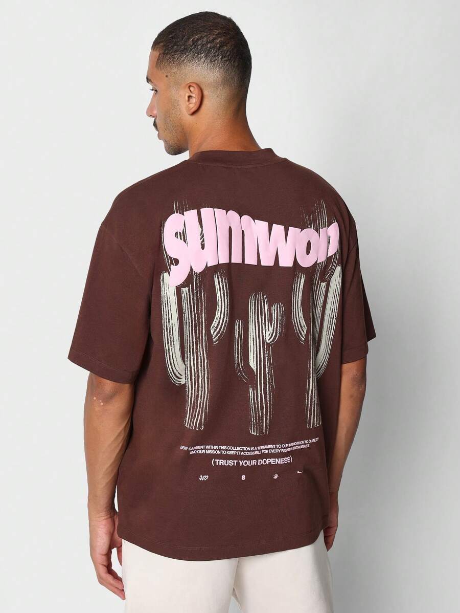 SUMWON 常规款式 T 恤，正面和背面带有泡泡印花 - 鏽棕色 - 查看 1