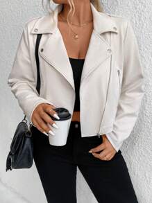 SHEIN LUNE Giacca da motociclista con colletto a risvolto e zip, da donna, taglia comoda, per l'inverno