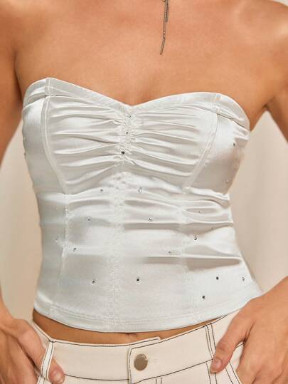 SHEINNeu Blusa de satén blanca con pliegues en el busto, top formal elegante para mujer para eventos de noche