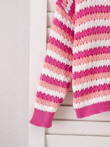 Girls' Sweater, Leisure & Fashionable, Sweet &  Style, Loose & Comfortable, Round Neckline, Suitable For Daily Wear, Vacation And School, Knitted, Autumn & Winter - Multicolor - View 3