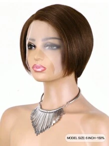 Chocolate Brown Bob Wig Pixie Cut Human Hair Straight Brazilian Virgin Lace Front Wigs For Women T Part #4 Brown Colored Short Bob Wig Natural Hairline - S4 - View 5