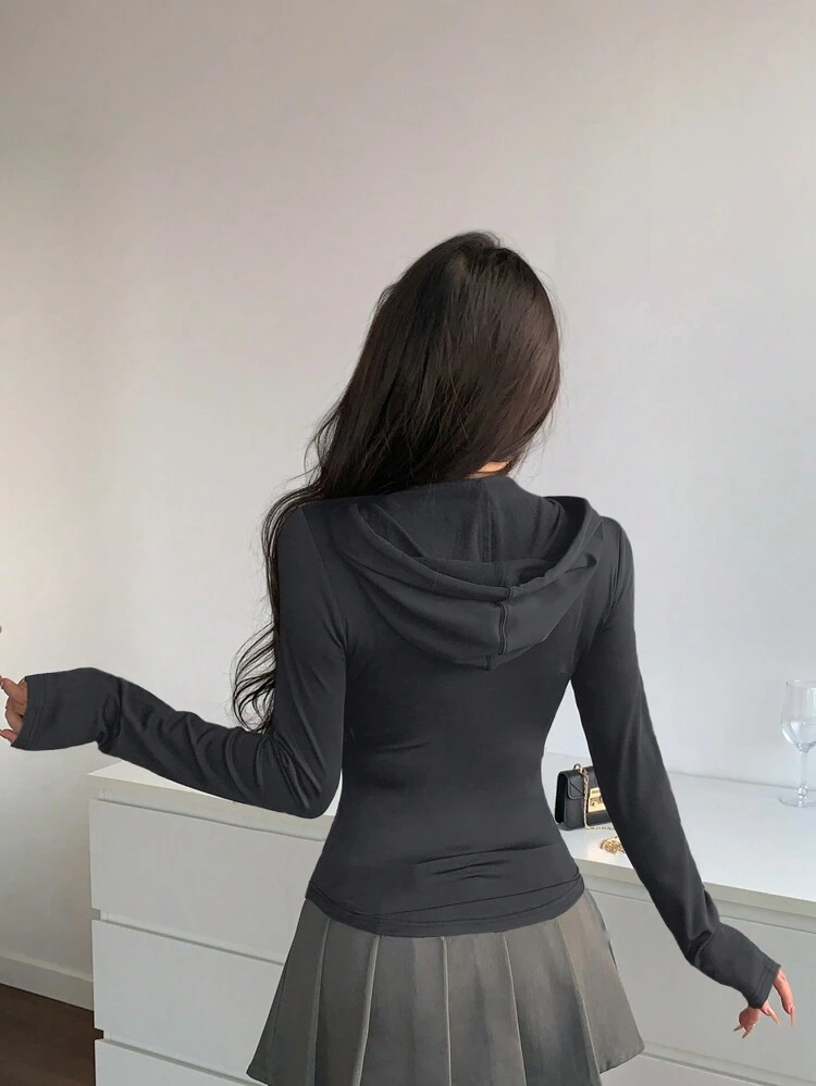 Women's Drawstring Hooded Cropped Tight Sweatshirt With Pockets, Long Sleeve,Long Sleeve Tops Jacket Hoodies